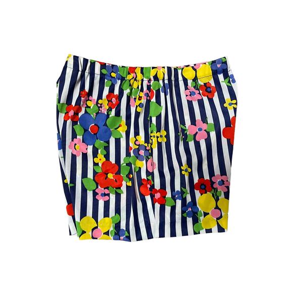 Womens Shorts Multicolor Floral Striped High Rise Elastic Waist Pull-On Small S - Picture 3 of 4